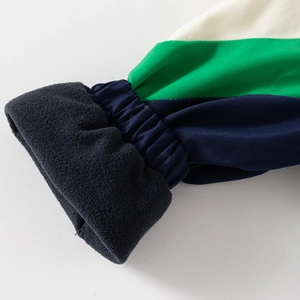 Veste à capuche enfant en polaire avec poignets élastiques tricolore blanc vert bleu