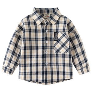 Camicia a quadri in cotone a maniche lunghe per bambini con taschino e chiusura a bottoni