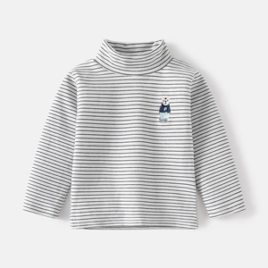 Kids striped turtleneck top with cute bear embroidery made of soft thermal fabric