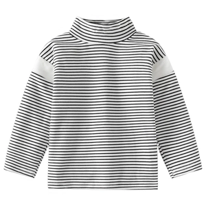 Kids black and white striped long sleeve top with mock neck and drop shoulder detail
