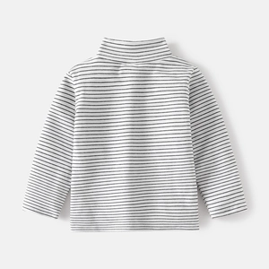 Kids long sleeve mock neck striped thermal shirt in black and white stripes