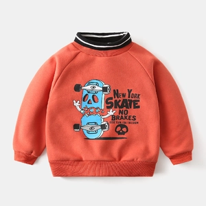 Sweat-shirt polaire orange pour garçons avec motif New York Skate et col rayé bicolore