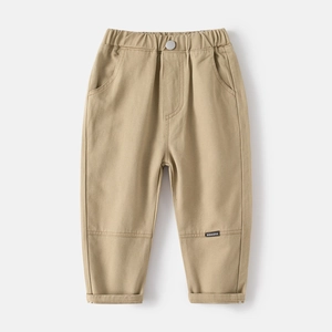 Classic khaki cargo pants for boys featuring elastic waist and fashion woven label detail
