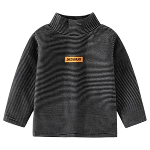 Kids thermal turtleneck striped long sleeve T-shirt with orange design patch