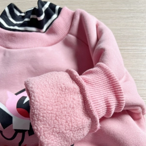 Pink fleece-lined kids sweatshirt with striped high collar and soft warm fabric
