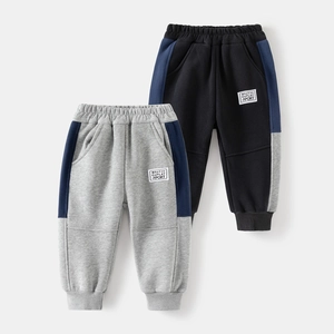 Boys Winter Thickened Jogger Pants Fleece Lined Sport Trousers Cotton Blend Patchwork Casual Sweatpants For Kids