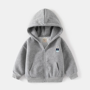 Sweat à capuche zippé gris pour enfant avec broderie d'un ourson de dessin animé