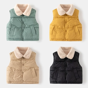 Kids Thickened Warm Vest Autumn Winter Solid Color Quilted Outerwear With Sherpa Collar Sleeveless Padded Top For Children