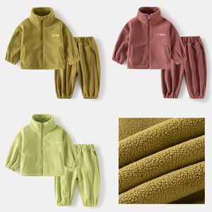 Thick polar fleece toddler tracksuit set including zip jacket and joggers in three colors
