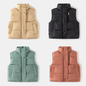 Kids Boys Winter Thickened Quilted Vest Polyester Korean Style Stand Collar Sleeveless Zipper Padded Outerwear Toddler Jacket