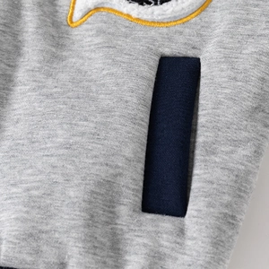 Boys gray fleece jacket with navy pocket detail and premium chenille embroidery