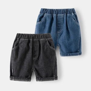 Boys Denim Shorts Kids Summer Cotton Blend Elastic Waist Casual Soft Washed Shorts Solid Color Shorts For Toddler Boys