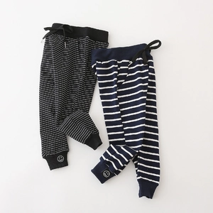 Two-pack boys striped knit sweatpants with drawstring waist and smile embroidery