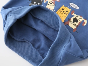 Detail shot of the navy blue cotton hoodie showing the soft French Terry lining fabric