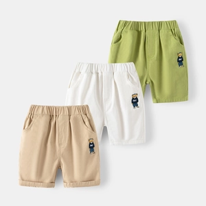 Pantaloncini Estivi da Ragazzo in Cotone Casual con Ricamo Orso Taglio Comodo Traspiranti per Bambini Pantaloni Corti