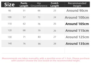 Tableau des tailles détaillé pour pantalons de sport garçon avec mesures précises