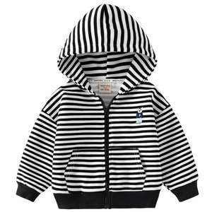 Sweat à capuche rayé pour enfants avec broderie ours et fermeture éclair pratique