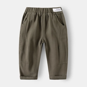 Spring collection kids boys olive green casual long pants with elastic waist and letter tag