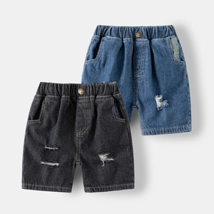 Shorts en Jean Délavés pour Garçons Taille Élastique Pantalons Déchirés Été Décontracté Mélange de Coton Lavé pour Garçons