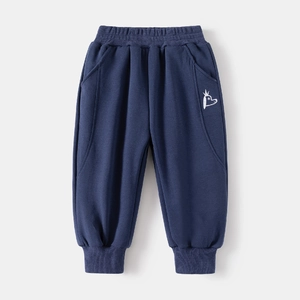 Pantalon de sport bleu marine pour garçon avec taille élastique et broderie chiot