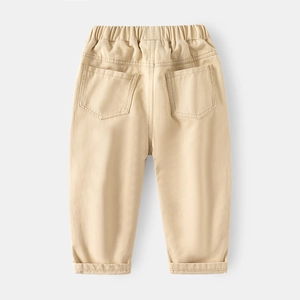 Kids khaki casual cotton pants with elastic waist and back pockets for boys