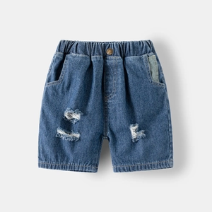 Short en jean pour garçon avec détails délavés et taille élastique confortable en bleu