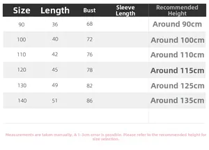 Detailed size chart for boys' polo shirt including length, chest, and height measurements