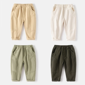 Pantalon Casual en Coton pour Garçons Couleur Unie Taille Élastique Pantalon Cargo pour Enfants Mode Pantalon Souple Printemps Automne