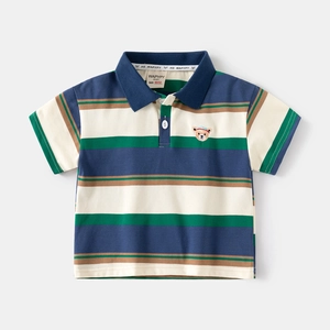 Polo classique à manches courtes rayé pour garçons avec broderie ours en peluche