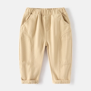 Pantalon décontracté kaki pour enfants avec taille élastique et coutures courbées