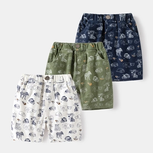 Short Décontracté en Mélange de Coton pour Garçons Imprimé Animaux Motif All-over Taille Élastique Mode Enfants Style Safari