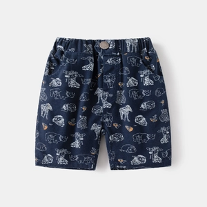 Short enfant en coton bleu marine avec imprimés animaux blancs et taille élastiquée