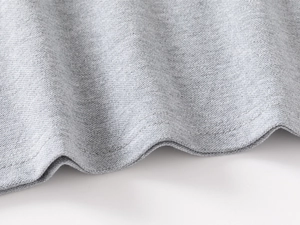 Macro detail of breathable grey pique cotton fabric with professional double-stitched hem