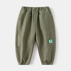 Pantalon de jogging olive pour garçon avec taille élastique et écusson dinosaure