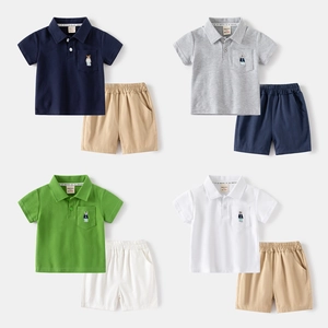 Kleinkinder Jungen Sommer Zweiteiliges Polo Set Baumwolle Kurzarm Shirt Und Shorts Mit Bärenstickerei Trendige Casual Kinder Outfits