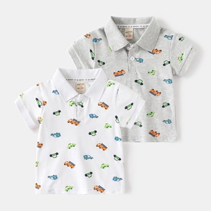 Kids Boys Cartoon Vehicle Printed Short Sleeve Polo Shirt Cotton Blend Breathable Summer Casual Polo Top For Toddlers