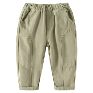 Pantalon décontracté vert olive pour garçon avec taille élastique et poches latérales