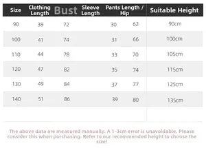 Detailed size chart for boys' polo shirt and shorts set including height measurements
