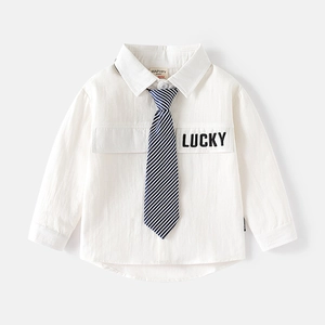 Chemise Blanche à Manches Longues pour Garçons Avec Cravate Enfant Coton Formel Mariage Imprimé Lettre Lucky Printemps Automne Vêtements Enfant