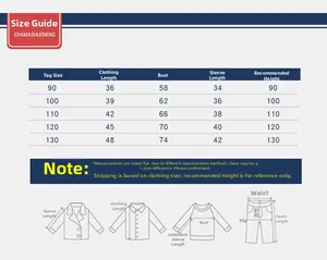 Size guide for children's cartoon sweatshirt showing measurements for ages 90 to 130 cm