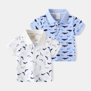 Polo à Manches Courtes pour Garçons Mélange de Coton Imprimé Baleine Revers Haut d'Été Décontracté Mode Coréenne Vêtements Enfant