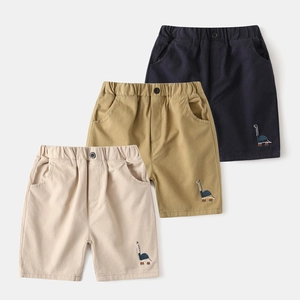 Short d'Été en Coton pour Garçons Short Décontracté Ample pour Enfants Avec Broderie de Dinosaure Dessin Animé Taille Élastique