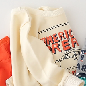 Toddler boys casual crewneck sweatshirt with American Dream car print in beige and grey