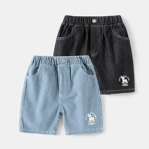 Kids Boys Summer Denim Shorts Korean Style Elastic Waist Cartoon Printed Cotton Blend Breathable Casual Shorts Bottoms