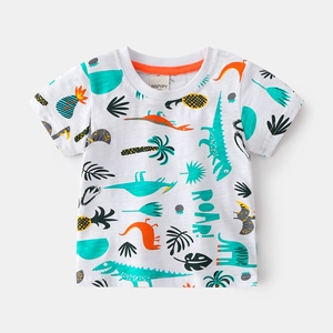 T-shirt à Manches Courtes en 100% Coton pour Garçons Imprimé Dinosaure de Dessin Animé Top Décontracté Été pour Enfants