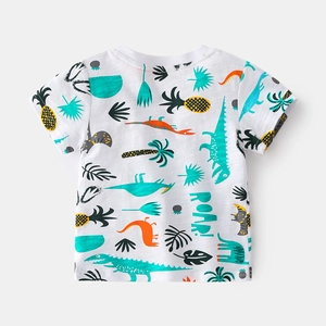 T-shirt enfant à manches courtes en coton avec motifs de dinosaures et ananas colorés