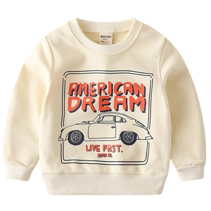 Kids off-white long sleeve sweatshirt with vintage car print and ribbed cuffs