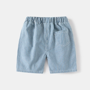 Kids casual blue white striped cotton shorts with elastic waistband and back pocket