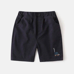Short d'été bleu marine pour enfants avec taille élastique et broderie dinosaure