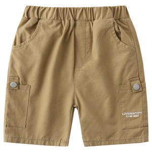Kids khaki cargo shorts with elastic waist and stylish side pockets for boys